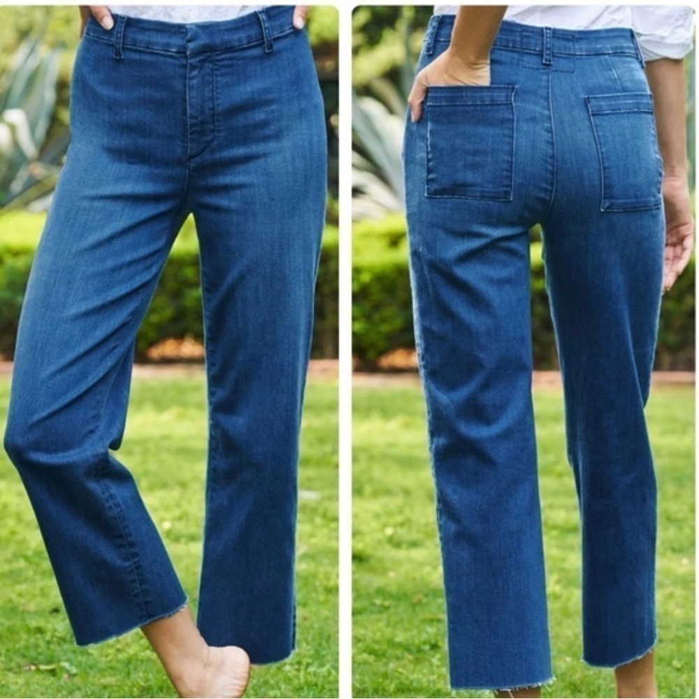 FRANK & EILEEN Kinsale Denim Pants 1977 Medium Blue Wash Size 4 Raw Hem